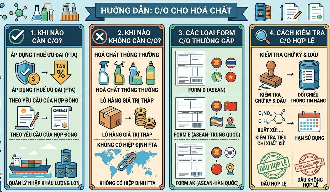 C/O cho hoá chất: khi nào cần, khi nào không, cách kiểm tra form hợp lệ