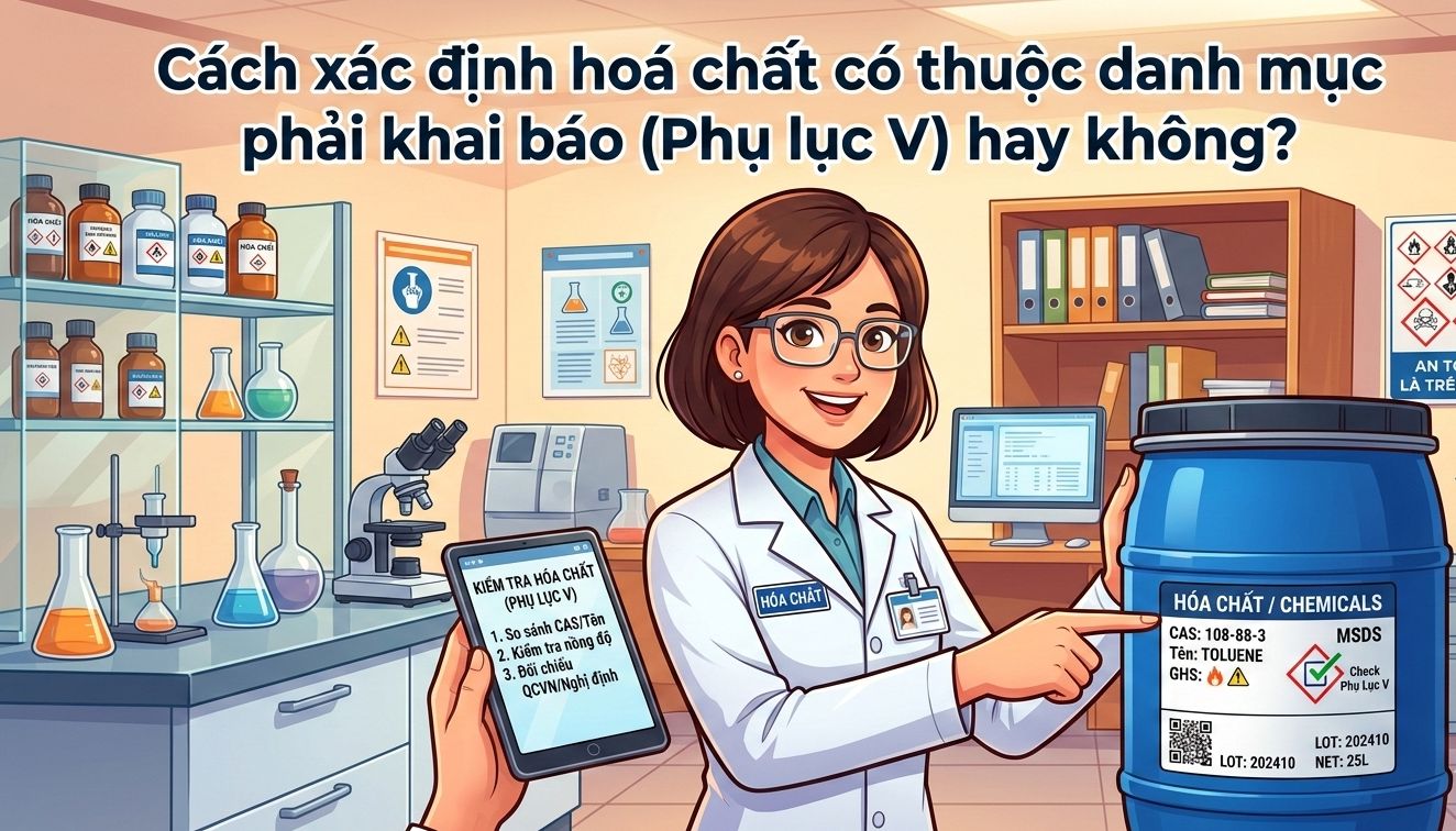 Cách xác định hoá chất có thuộc danh mục phải khai báo (Phụ lục V) hay không?