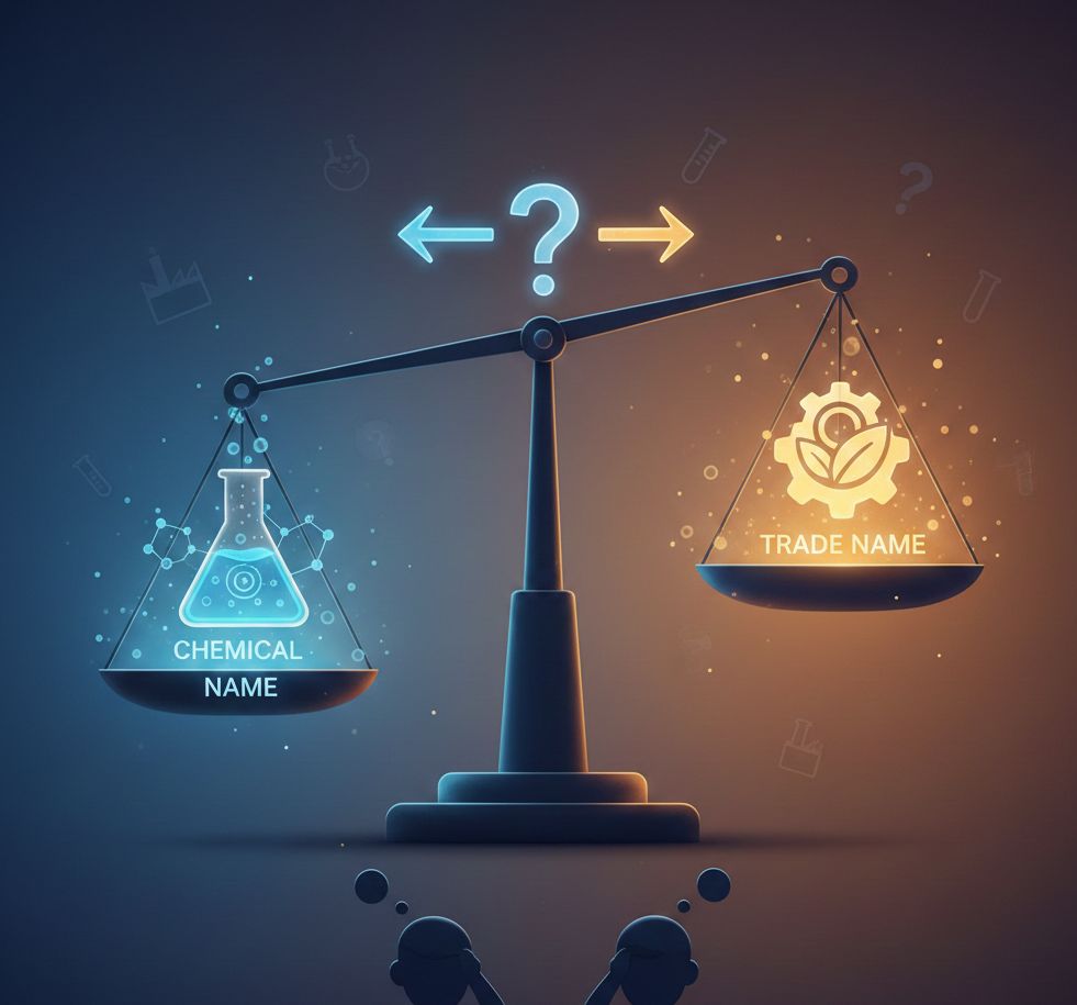 Dùng tên thương mại hay tên hoá học khi khai báo: chọn sao cho đúng?