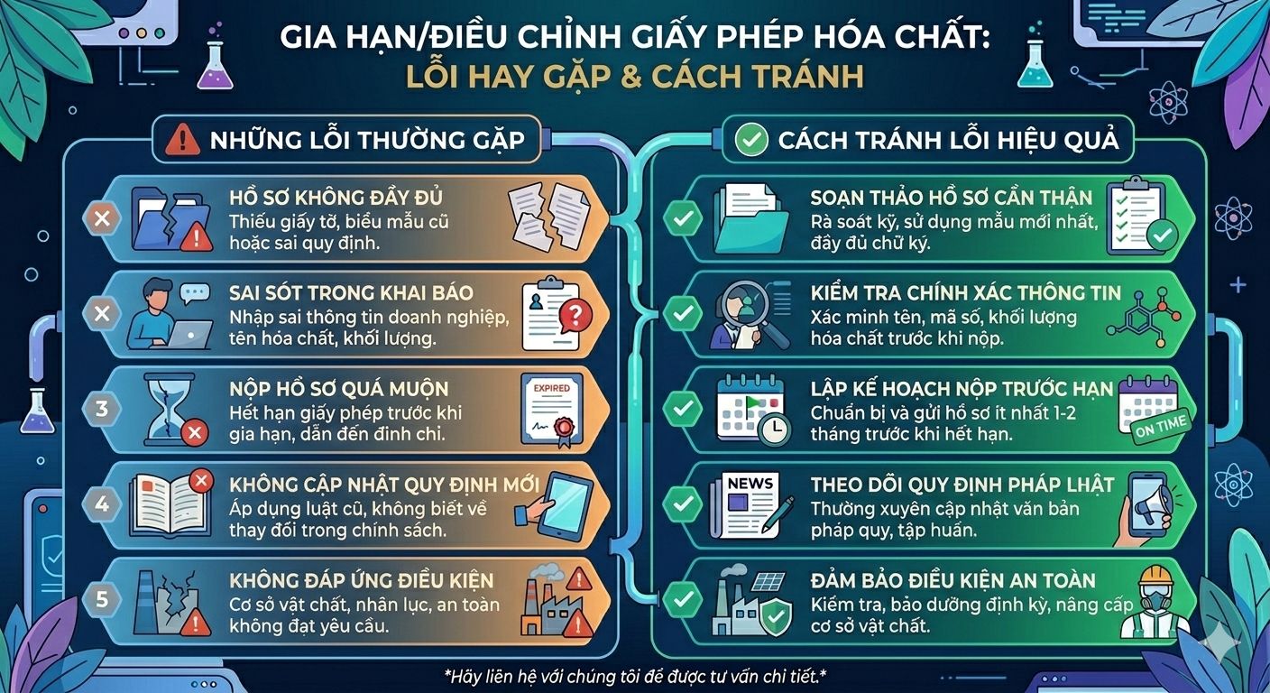 Gia hạn/điều chỉnh giấy phép hoá chất: lỗi hay gặp & cách tránh