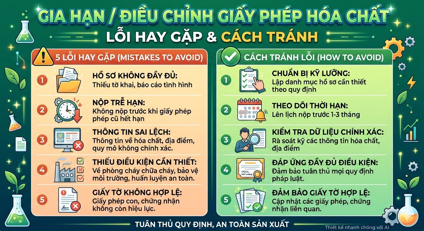 Gia hạn/điều chỉnh giấy phép hoá chất: lỗi hay gặp & cách tránh