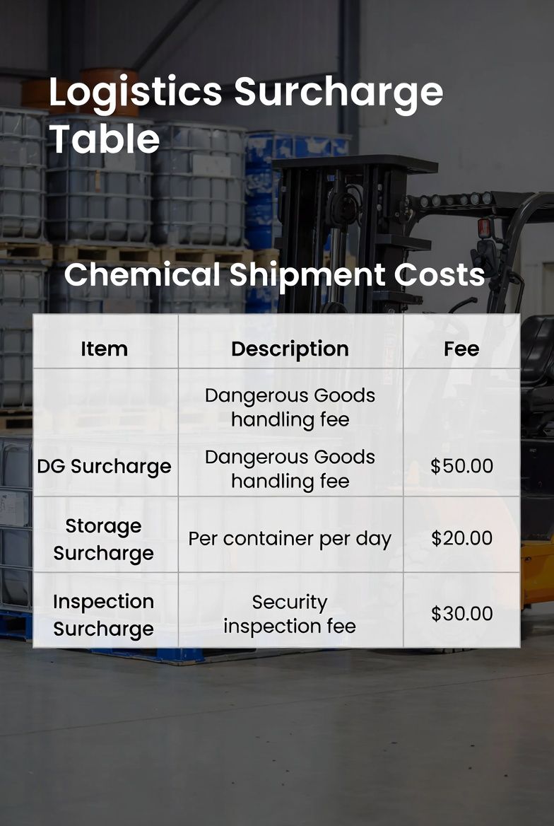 Phụ phí logistics (DG, lưu bãi, kiểm định…): lập bảng chi phí cho lô hoá chất
