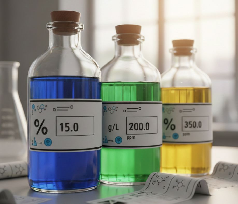 Quy tắc thể hiện nồng độ & đơn vị (%, g/L, ppm) trên nhãn và SDS