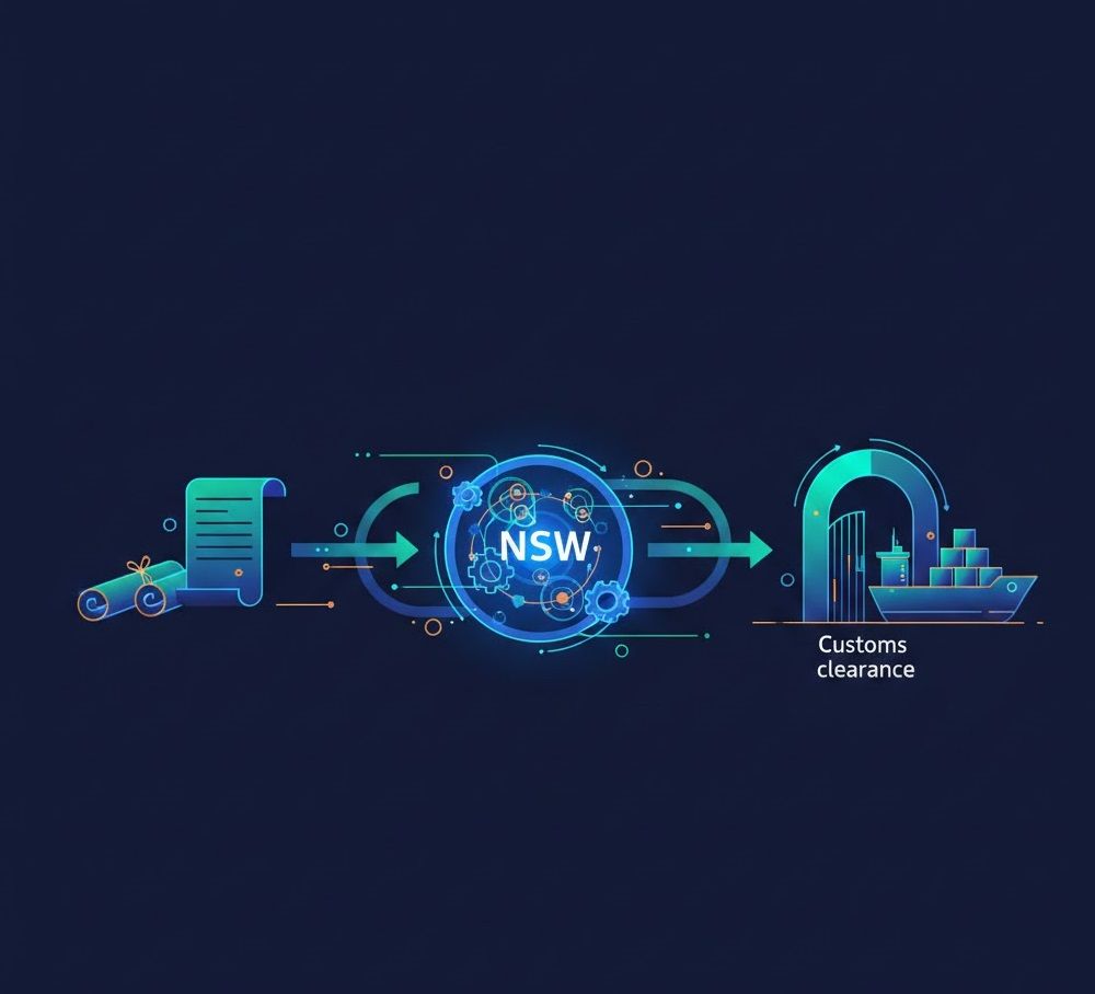 Sơ đồ 1 trang: chứng từ → NSW → thông quan cho lô hoá chất
