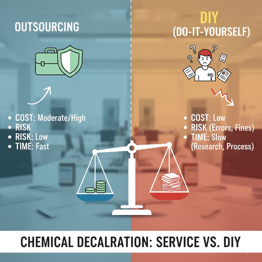 So sánh thuê dịch vụ khai báo hoá chất vs tự làm: chi phí – rủi ro – thời gian